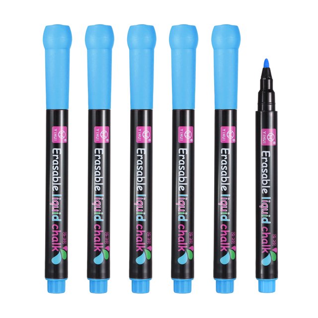 Uxcell Marqueurs de Craie Liquides, 6 Pcs Marqueurs pour Tableau Blanc Pointe Fine Stylos à Essuyage à Sec Craie Effaçable à l'Eau Colorée pour Tableau Blanc LED Note Board Tableau Noir Planification Verre, Bleu