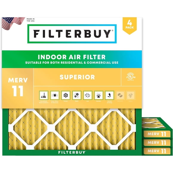Filterbuy 11.5x11.5x1 MERV 11 (MPR 1200) Allergen Defense, Pleated HVAC AC Furnace Air Filters (4-Pack)