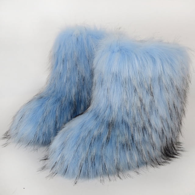 LSLJS Bottes d'Hiver pour Femmes en Fausse Fourrure Bout Rond Chaudes Duveteuses Peluche Bottes de Neige Imitation Plus Cachemire Chaussures de Neige