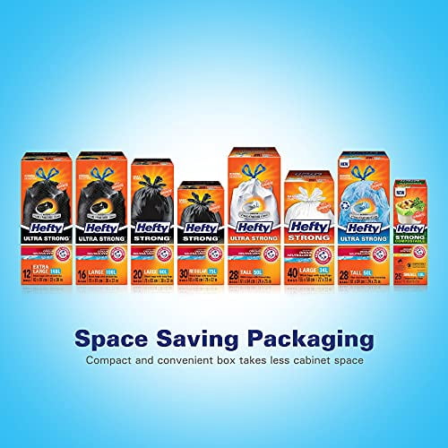 Hefty Garbage Bags, Value Pack Large 100 Litres Black, Drawstring, Arm & Hammer odour neutralizer
