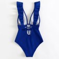 thumbnail image 5 of Lovzfmll One Piece Swimsuits for Women Deep V-Neck Solid Strapless Adjustable, Dressy Strapless Push-Up Open Back Ribbed Bathing Suit, Blue L, 5 of 5