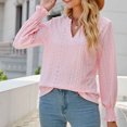 thumbnail image 2 of IROINID Reduced Womens Long Sleeve V-Neck Shirts Lounge Comfortable Solid Color Ruffle Sleeve Tops Blouse,Pink, 2 of 5