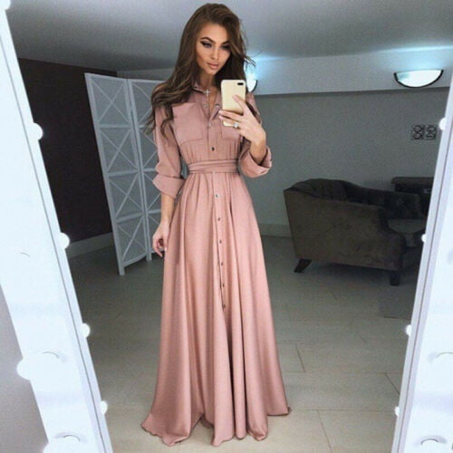 Plus Size Women Casual Shirt Dress Summer Long Sleeve Solid Draped Maxi Dresses Lady Office Chic Slim Fit Flare Shein Dress New