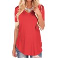 thumbnail image 2 of Innerwin T-Shirt à Col en V pour Femme T-Shirt d'Été Couleur Unie Hauts Décontractés Rouge P, 2 of 5