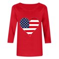 thumbnail image 4 of Jinhomg Chemises d'Été pour Femmes 2025 4th of July T-Shirts à Manches 3/4 Décontractés Col Ras du Cou Tuniques à Motif Drapeau Américain Hauts Tenues de Parade de Vacances de Rue Rouge m, 4 of 5