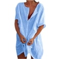 thumbnail image 1 of Heliisoer Women's Shirt Mini Dress Dress Short Short Sleeve Solid Color Patchwork, 1 of 9