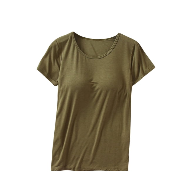 Timegard Hauts d'Été pour Femmes avec Soutien-Gorge Intégré Col Ras du Cou Manches Courtes Tenue de Détente Pyjama Doux Décontracté T-Shirt