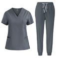 thumbnail image 1 of Summer up to 65% off Iumwxz Tunic Nurse Uniform Set Pockets Summer Outfits Solid V-Neck Short Sleeve Drawstring Pants 2 Piece Sets for Womens Anniversary, 1 of 2