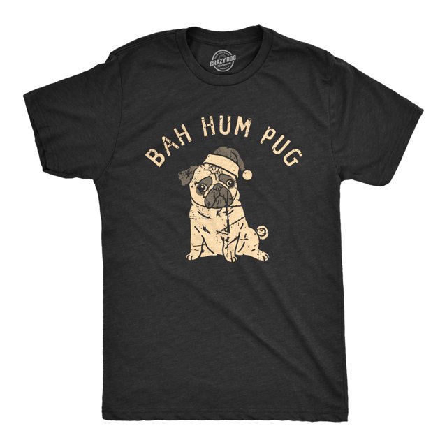 Mens Bah Hum Pug T Shirt Funny Xmas Party Scrooge Puppy Tee for Guys (Heather Black - PUG) - 5XL