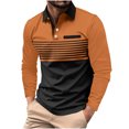thumbnail image 2 of RXIRUCGD Hommes Décontracté Uni à Rayures à Boutons Manches Longues Col Rabattu Blouse Chemise Hauts, Orange, Taille : M, 2 of 5