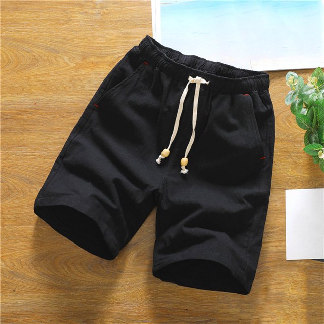 Styesk Mens Shorts Man Solid-Color Casual Pocket Cotton-Linen Drawstring Elastic-Waist Half Shorts Pants