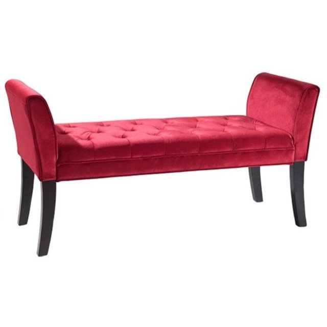 Armen Living Chatham Tufted Velvet Upholstered Living Room Bench in Red