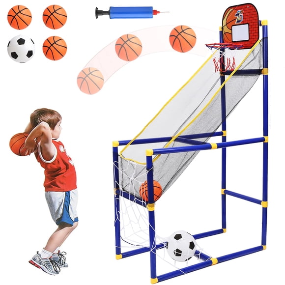 Jouet de Jeu d'Arcade de Basketball, Panier de Basketball pour Enfants avec 4 Ballons, Jouets de Jeu de Basketball Intérieur Extérieur Cadeaux pour Garçons et Filles