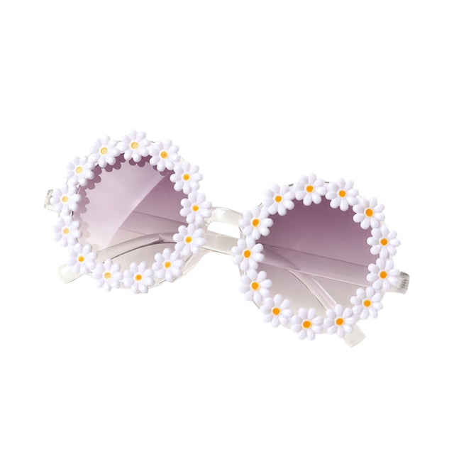 Lunettes de Soleil Rondes à Fleurs pour Enfants - Matériau PC, Protection UV 400, Design Mignon, Durables et Résistantes à la Chaleur, pour Bébés Filles/garçons (Plage/été en Plein Air)