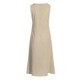 thumbnail image 4 of HKEJIAOI Robes Décontractées pour Femmes Offres Liquidation Robe d'Anniversaire Femme Décontractée à Rayures Imprimées Robe Sans Manches Col Lin Poche Longue Robe Kaki, 4 of 8