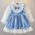 thumbnail image 1 of RXIRUCGD Robe Mignonne pour Fille en Dentelle Patchwork avec Nœud Loli à Manches Longues et Col Rond ( Bleu, Taille : 2-3 Ans ), 1 of 7