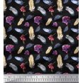 thumbnail image 1 of Soimoi Black Modal Satin Fabric Feather & Floral Print Sewing Fabric Yard 42 Inch Wide, 1 of 5