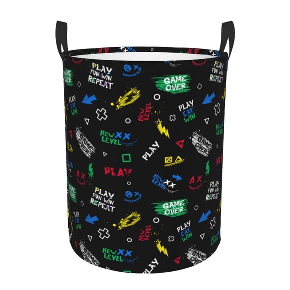 Cauagu Gamepads Print Waterproof Foldable Laundry Hamper Bucket with Handles for Storage Bin & Kids Room & Home Organizer-Medium
