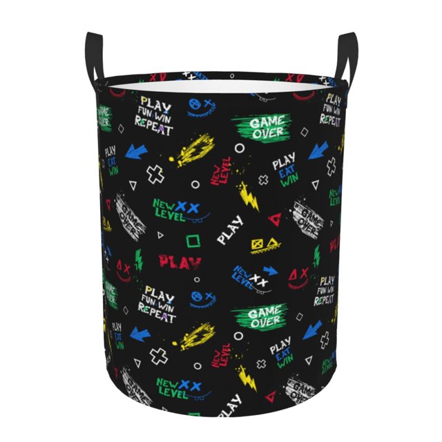 Cauagu Gamepads Print Waterproof Foldable Laundry Hamper Bucket with Handles for Storage Bin & Kids Room & Home Organizer-Medium