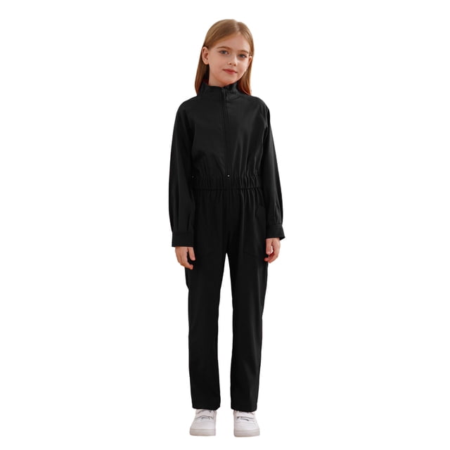 Ocealan Combinaison à Fermeture Éclair pour Filles Enfants, Combinaison de Vol, Justaucorps, Salopette Décontractée, Combinaison, Noir 10