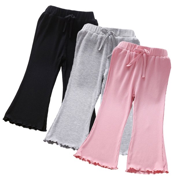 KYAIGUO 1-6T Baby Toddler Girls Summer Flare Pants Solid Color Ribbed Ruffle Bell Bottoms Spring Cotton Leggings Trousers
