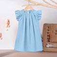 thumbnail image 2 of Milgrthf Robe d'Été Mini pour Filles à Manches Volantées, Ample, Plissée, Mignonne, Ligne A, Évasée, Col Ras du Cou, Robes de Plage pour 0-6 Ans Bleu Ciel 5 Ans, 2 of 4