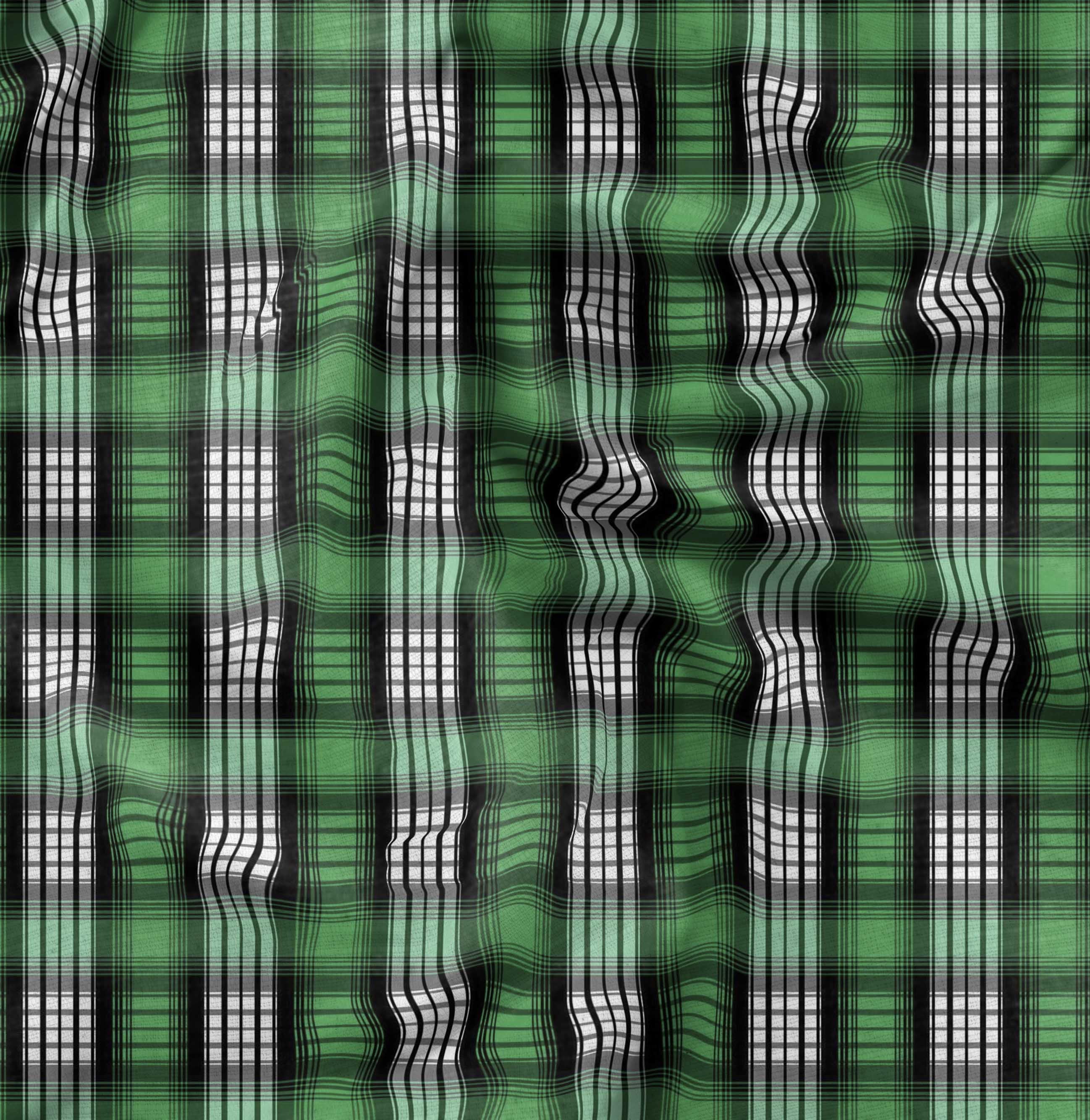Soimoi Green Poly Georgette Fabric Plaid Check Print Fabric by the Yard 42 Inch Wide