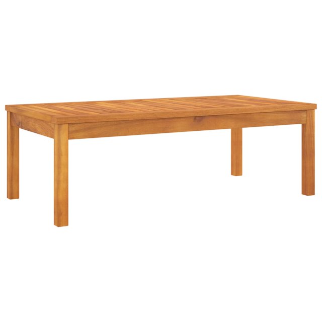 vidaXL Coffee Table 100x50x33 cm made of solid acacia wood with an oil finish. Features a slatted tabletop design and rectangular shape, suitable for outdoor spaces like patios, gardens, or poolside areas. Weather-resistant and durable construction, ideal for living room furniture setups.
