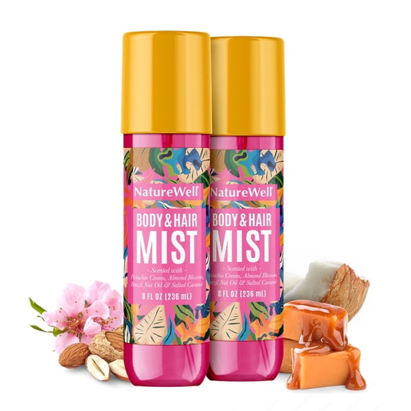NATURE WELL Cheeky Hair & Body Mist, Lightweight Mist with Warm Brazilian Nut Scent, Refreshing Tropical Escape, 8 Fl Oz (Pack of 2)