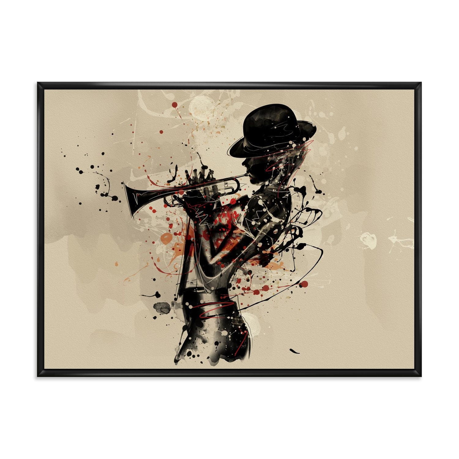 Designart Femme jouant de la trompette de jazz ART MURAL À CADRE FLOTTÉ
