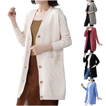WRKEKC Cardigan Long à Col en V pour Femme, Chandail Ouvert à l'Avant, Veste en Tricot avec Poches, Couvre-Maillot d'Automne, Grande Taille, Chandail pour Femme