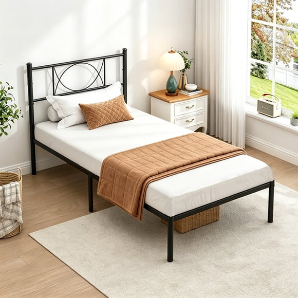 Twin Size Bed Frame with Headboard, 14 Inch Underbed Storage, Heavy-Duty Metal Slats Support Platform Mattress Foundation Non-Slip Strips, No Box Spring Needed