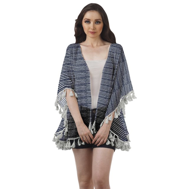 Moomaya Boléro Imprimé à devant Ouvert, Manches Kimono Imprimées, Couvre-Maillot de Plage pour Femmes