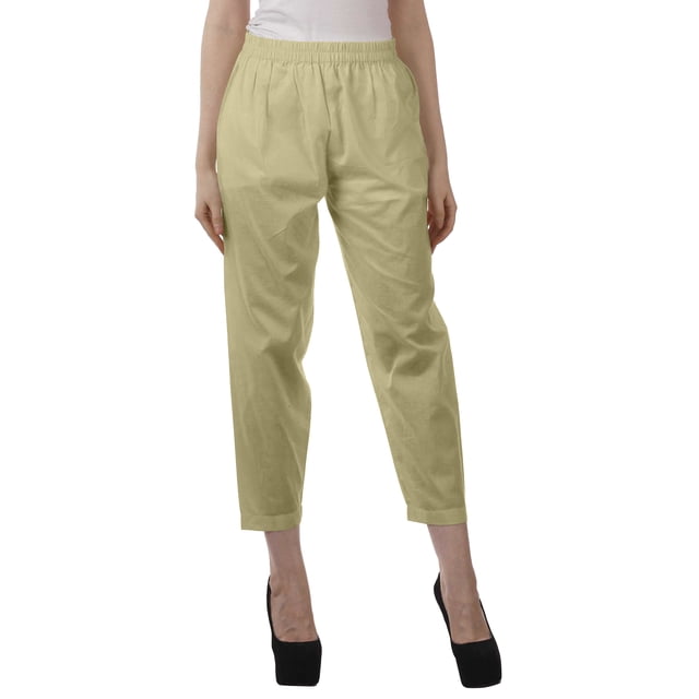 Moomaya Solid Color Elastic Waist Pants Cotton Narrow Fit Straight Women Pants For Kurti