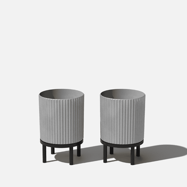 Veradek Mason Series Raised Demi 12" Plastic-Stone Planter with Stand - 2-Pack Gray/Black