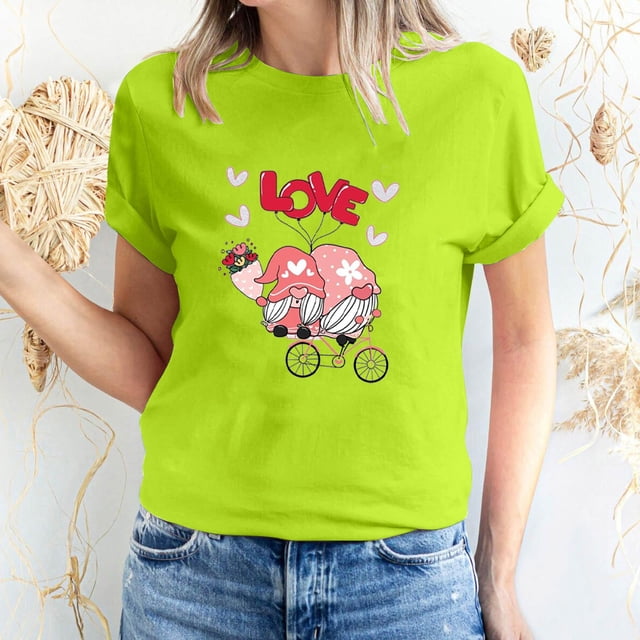 Pisexur T-shirt de la Saint-Valentin pour Femmes, Imprimé Amour, Manches Courtes, Col Rond