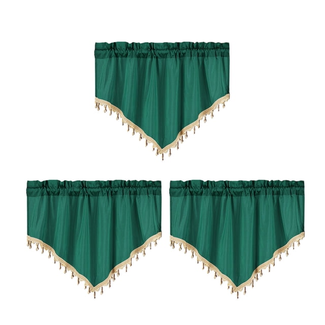 Ohufall Solid Color Through Rod Short Triangular Curtains Household Small Curtains For Kitchen Bathroom Window Light Filtering Decor