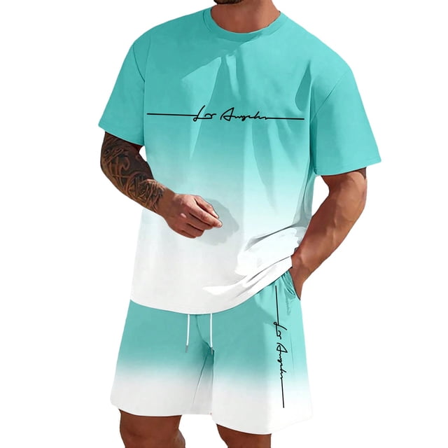 SHIXIAOO Male Print Short Sleeve T Shirt and Shorts Two Piece Set with All Print Print Shirt and Quarter Pants Set Pinstripe Suit Jacket Men Suite for Man Suite for Teens Graduation Suits for Men