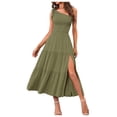thumbnail image 1 of Kcodviy Robe Midi Décontractée d'Été 2025 pour Femme, une Épaule, Sans Manches, Smockée, Robes Extensibles pour Femme, Taille Élastique, Robe Midi à Étages pour Femme, Robe d'Été, 1 of 4