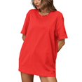 thumbnail image 1 of Plebaso T-Shirts en Coton pour Femmes à Manches Courtes, Col Rond, T-Shirts Basiques, Hauts Décontractés, Couleur Unie, Coupe Ample, 1 of 7