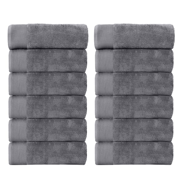 Fabstyles 16x28 Super Soft Cotton Hand Towels, Quick Dry Hand Towels (Grey, Set of 12)