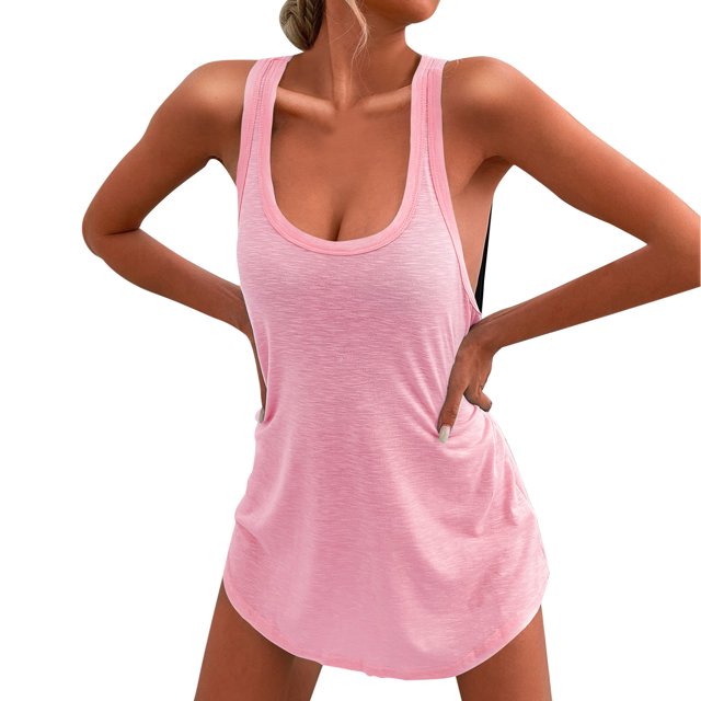 B91xZ Robes Décontractées Sans Manches Décontractées Sans Manches Col Rond Taille Élastique Étagée Robe Midi, Rose M