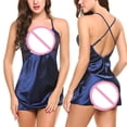 thumbnail image 2 of Birdeem Lingerie pour Femmes, Nuisette en Satin à Col en V, Aguichant, en Dentelle, Robe Courte Bu/M, 2 of 6
