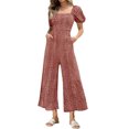 thumbnail image 4 of XZNGL Combinaison pour Femmes, Encolure Carrée Manches Courtes Imprimée Jambe Grand Tenue Décontractée d'Été, Noir TG, 4 of 7