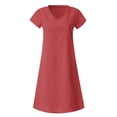 thumbnail image 4 of Cameland Robe d'Été Ample pour Femme à Col en V, Unie, à Manches Courtes, en Coton et Lin, 4 of 5