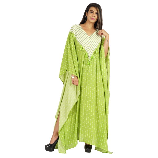 Moomaya Robe Caftan Imprimée Robe Maxi pour Femmes Tenue de Plage Fête Kimono Couvre-Maillot Caftan