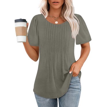 Liquidation et Promo, Haut Uni à Manches Courtes et Col Rond pour Femme, Coupe Décontractée pour Tous les Jours Coupe Élégante/95 % Polyester, 5 % Élasthanne, Gris, Sopatenor