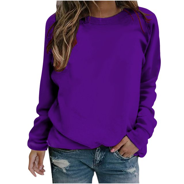 Yuyuzo 2025 Automne Chandail Sport Uni pour Femme Décontracté Ample à Col Rond Raglan à Manches Longues Chandail Tunique Hauts Violet A1
