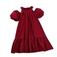 thumbnail image 3 of Milgrthf Toddler Girls Midi Dress Pleated Lantern Sleeves Off Shoulder Halter A-Line Ruffle Dresses 3-6 Years Red, 3 of 4
