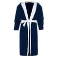 thumbnail image 3 of Innerwin Bath Robes Hoodie Men's Wrap Robe Winter Long Sleeve Soft Dressing Gown Navy Blue White 2XL, 3 of 4